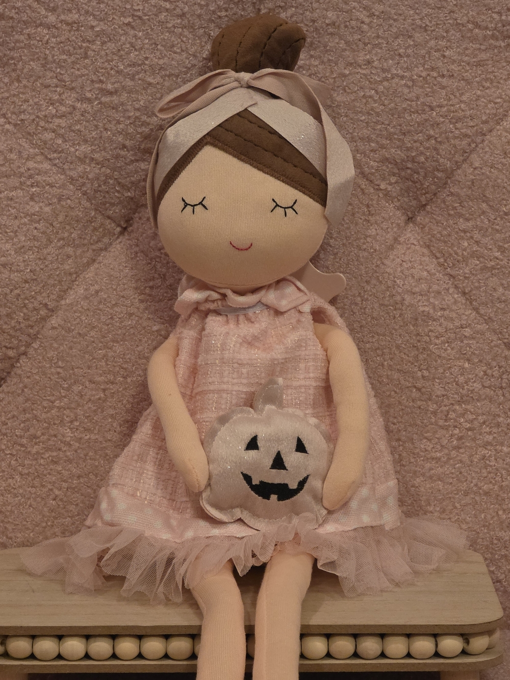 Halloween Plush Pink Ballerina Doll with Jack-o-lantern Accessory